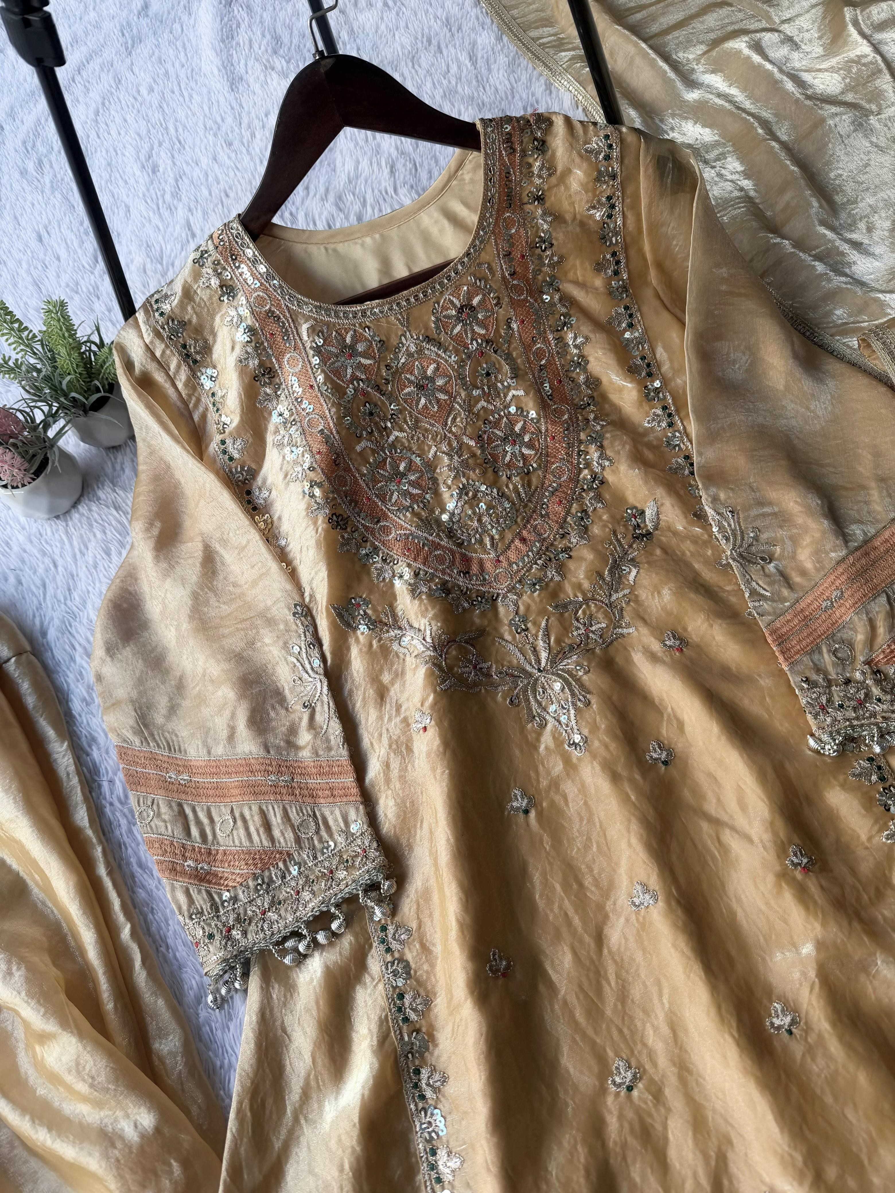 EXCLUSIVE SEQUENCE EMBROIDERED TOP, SALWAAR AND DUPATTA